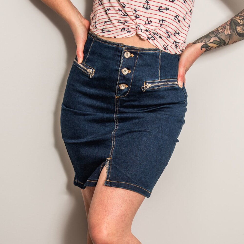 Blue Denim Pencil Skirt
